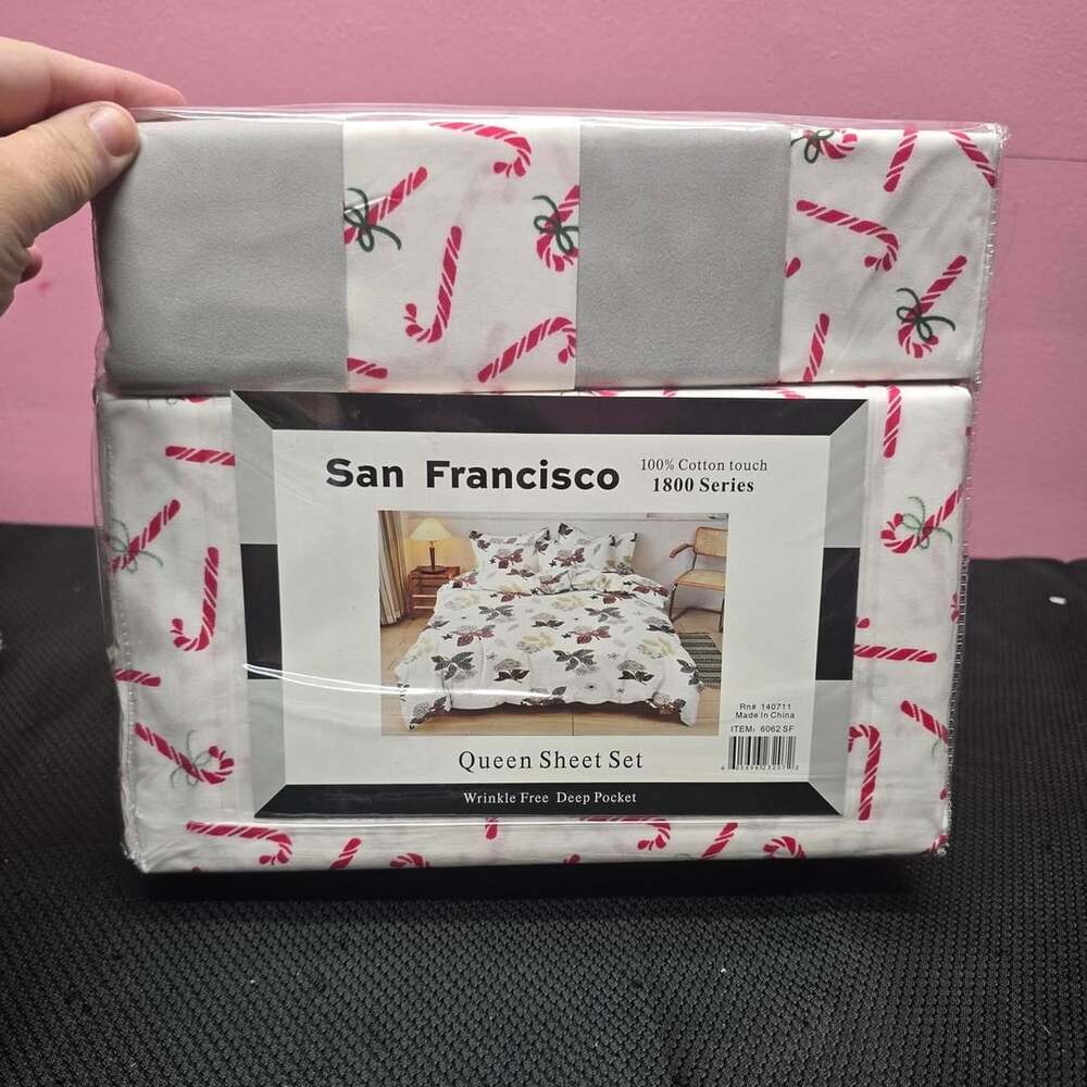 San Francisco 1800 Series Queen Sheet Set Candy Cane Pattern New